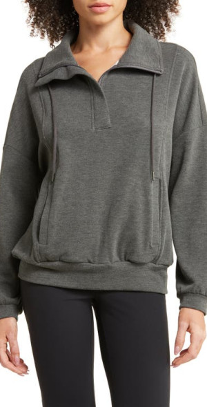 zella Cozy Half Zip Pullover Sweatshirt in Grey Forged
