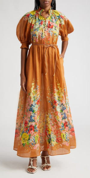 slim fit dress slacks Everley Plunge Midi Dress Green Watercolour Floral  blueandcream