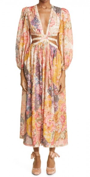 white christmas dresses Zimmermann Aliane Cut Out Short Dress in Patchwork Floral main image 1