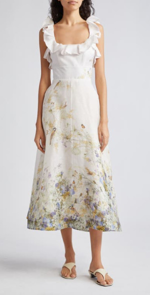 Zimmermann - Harmony Butterfly Floral Linen & Silk Midi Dress in Citrus  Butterflies