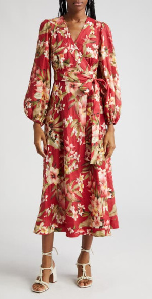 fitted lace wedding dress Red Floral Wrap Dress
