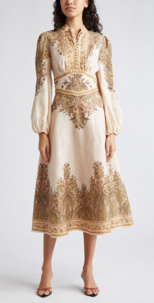 knee length dresses for ladies ZIMMERMANN Peggy paisley-print tie-front linen dress – Uberchique main image 0