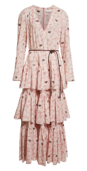 Zimmermann - Ottie Floral Long Sleeve Tiered Maxi Dress in Dusty Rose Floral