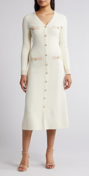 ZOE AND CLAIRE - Button Detail Long Sleeve Midi Sweater Dress in Ivory at Nordstrom ZOE AND CLAIRE - Button Detail Long Sleeve Midi Sweater Dress in Ivory at Nordstrom