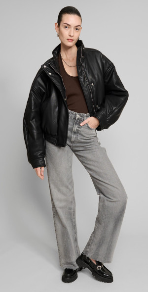 Pixie Market Crop Leather Bomber Jacket
