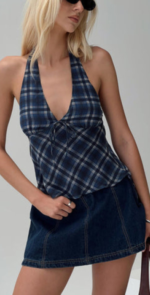 princess polly blue plaid dress Evielle Underskirt Mini Dress Blue Check