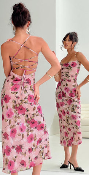 open lace back dress Liliya Lace Maxi Dress Pink