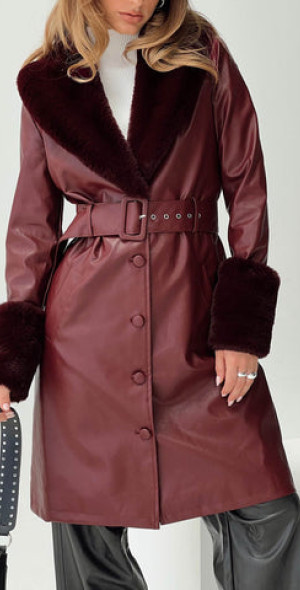 Princess Polly Brooklyn Faux Leather Longline Coat Burgundy