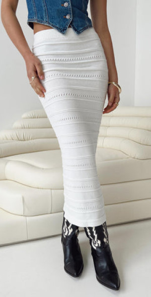 Princess Polly Caridi Knit Maxi Skirt White