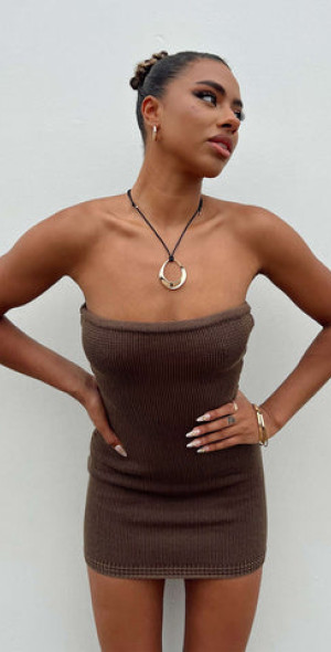 brown and beige dresses PRINCESS POLLY CHOCOLATE BROWN WRAP MINI DRESS– Closet From Hell main image 1