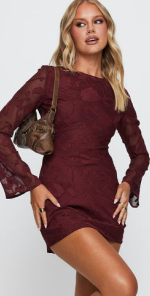 princess polly baby blue dress Bryanna Long Sleeve Mini Dress Blue | Brown | Blue | Brown | Womens main image 0