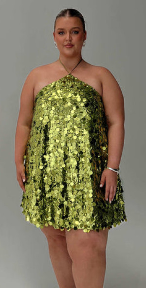 Princess Polly Lower Impact - Fluorescents Halter Mini Dress Green Curve
