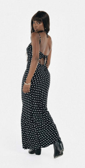 Princess Polly Lower Impact - Luncheon Maxi Dress Black Polka Dot