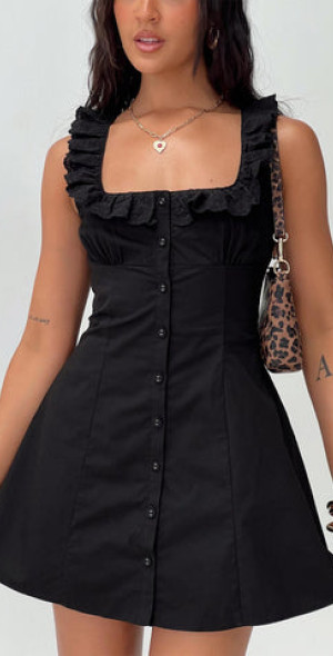 plunge halterneck frill detail mini bodycon dress in black lace Halterneck Lace-Up Bubble Hem Corset Micro Mini Dress in Black - 2 / Regular