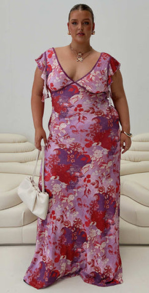 Princess Polly Lower Impact - Soleila Maxi Dress Purple Multi Curve