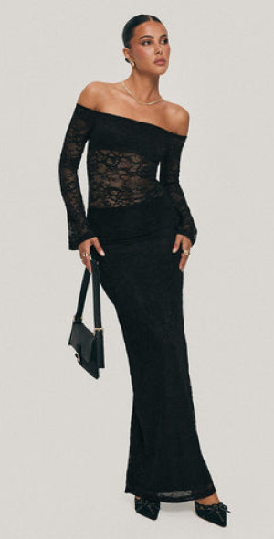 knee length dresses for ladies Romani Lace Maxi Dress Black main image 0