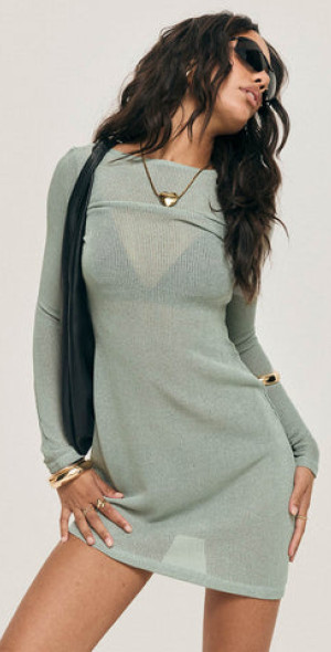 Princess Polly - Pratt Long Sleeve Mini Dress Grey Princess Polly - Pratt Long Sleeve Mini Dress Grey