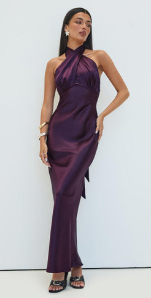knee length dresses for ladies Ruched Backless Maxi Dress in Violet - XL
