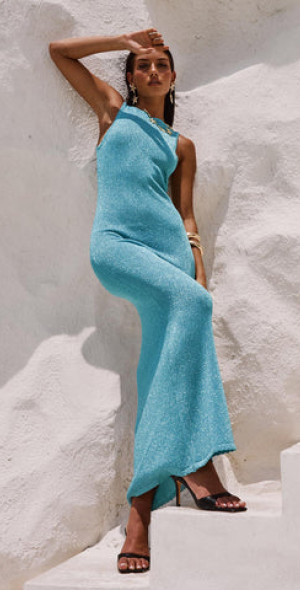 strapless open back dress Maris Mini Dress Aqua