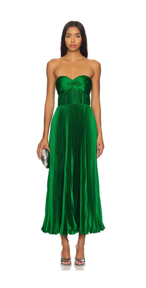 green emerald velvet dress Giada Pleated Dress