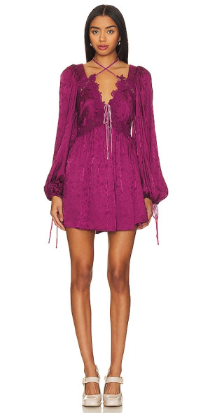 knee length dresses for ladies For Love & Lemons Floral Ruched Ruffle Mini Dress