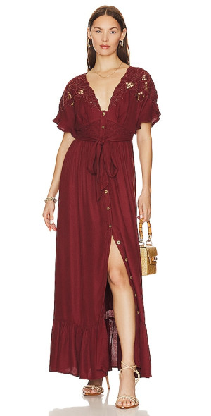 chinese dress ladies Free People Women's Get to You Printed Maxi Dress Scarlet Combo XS (Women's  0-2) One Size at Amazon Women's Clothing store main image 0