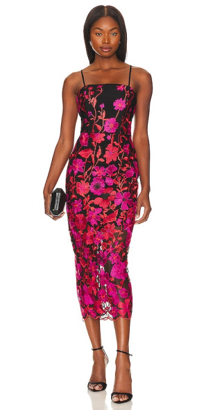 milly pink and red dress Vera Satin Floral Maxi Dress in Pink Multi