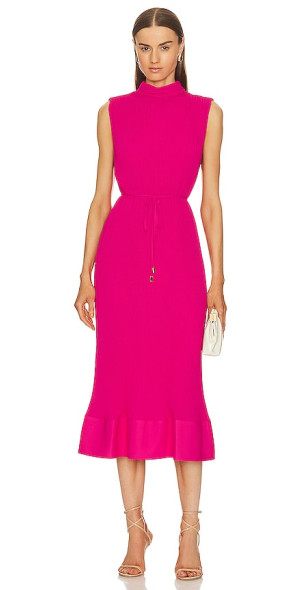 milly melina pleated midi dress Milly Womens Red Melina High Neck Pleated Tulip Midi Dress Size 6 for sale online