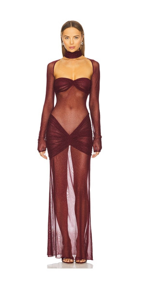 mirror palais brown beaded dress Estrella Flora Gown in Chianti XXS (PETITE)
