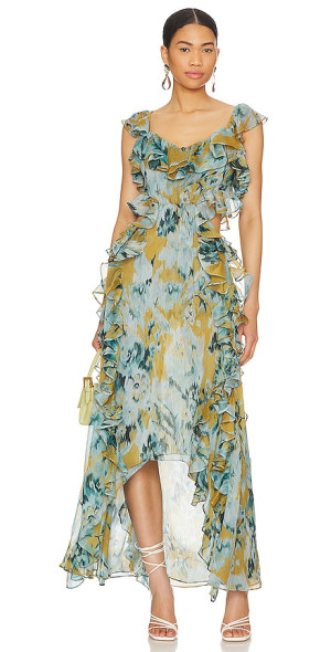 misa los angeles green dress Reflective Botanical / XXS