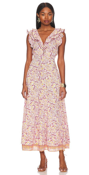 satin midi dress floral Annabeth Satin Floral Maxi Slip Dress for Women in Rosy Trellis, Size: 2XL, by LoveShackFancy