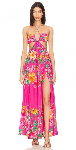 strapless open back dress Iris Long Sleeve Satin Maxi Dress / Soft Pink | Meshki main image 1