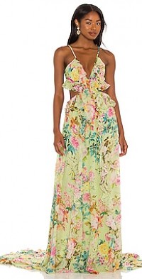 rococo sand floral maxi dress