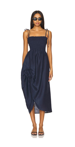 Sleeper Atlanta Linen Strap Dress With Rose Detail Sleeper Atlanta Linen Strap Dress With Rose Detail