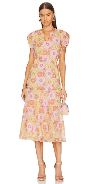 steve madden leigh midi dress STEVE MADDEN Leigh Floral Chiffon Midi Dress