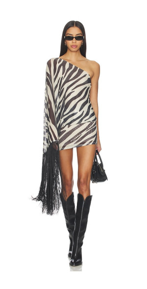 aqua floral mock neck mini dress exclusive Melisande Scarf Neck Mini Dress