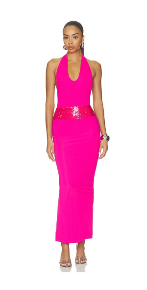 superdown pink metallic dress Superdown Cordilla Halter Mini Dress