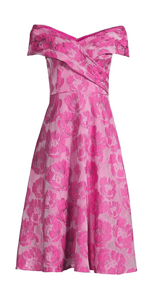 white christmas dresses Aidan Mattox Floral Jacquard Collared Midi Dress MD1E209963 main image 1
