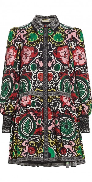 alice and olivia bertha mini shirt dress Alice + Olivia Bertha Puff Sleeve Mini Shirt Dress Floral Print M
