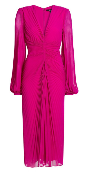 chinese dress ladies V-Neck Long Sleeve Pleated Gown by Badgley Mischka