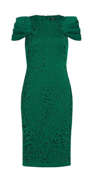 knee length dresses for ladies Embroidered Lace Shirt Dress with Sash by Badgley Mischka main image 1