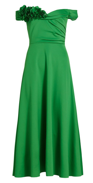 Badgley Mischka - Women's Off-the-Shoulder Rosette Midi-Dress