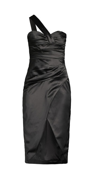 satin draped bardot midi dress Victoria