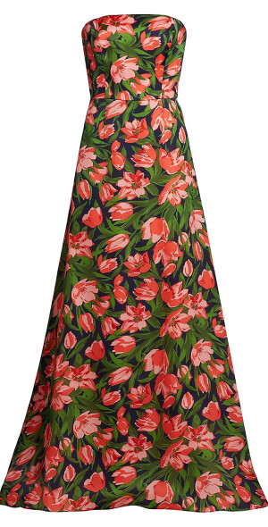 chinese dress ladies Carolina Herrera Size 6 Royal Blue & Navy Cotton / Polyester Strapless A-Line Dress main image 0