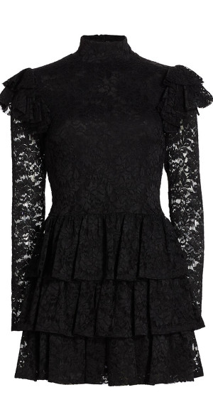chinese dress ladies Black Bubble Fabric Lace-Up Turtleneck Short Dress  IRHAZ