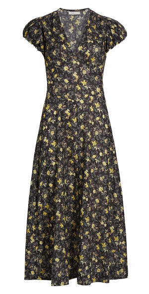 slim fit dress slacks Dôen Bijou Floral Midi Dress in Gray