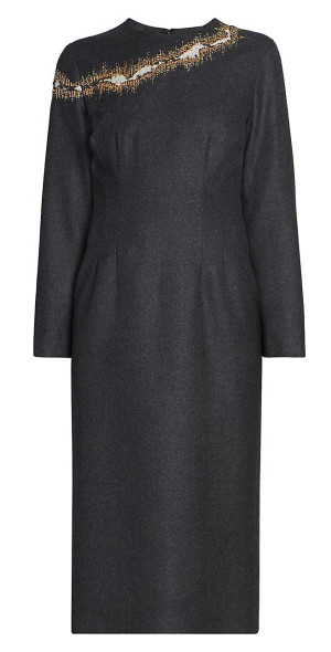 green emerald velvet dress Embroidered Silk and Wool Midi Dress main image 1