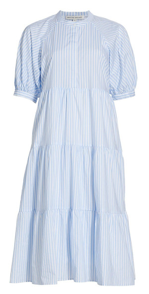 English Factory - Women's Striped Cotton Puff-Sleeve Midi-Dress