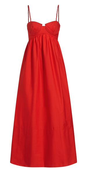 knee length dresses for ladies Red Artisanal Cut-Out Embroidered Euroflax  Premium Linen Maxi Dress