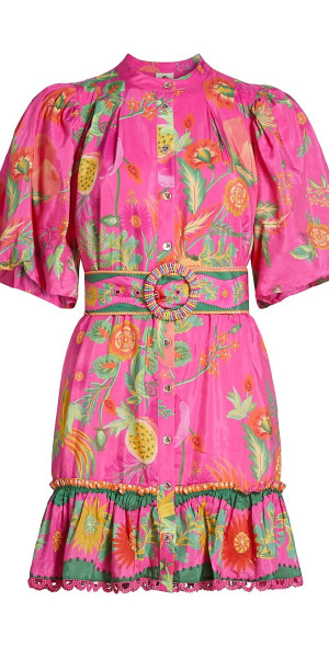 farm rio fruit garden mini dress Multicolor Fruit Garden Red Smocked Balloon Mini Dress